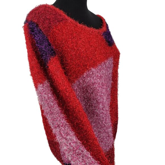 New York and Company Top Womens XL Metallic Eyelash Shimmer Knit Colorblock - Picture 12 of 15